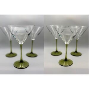 Set of 6 Martini Glasses Olive Green Stem Clear Bowl Mid Century Modern Style